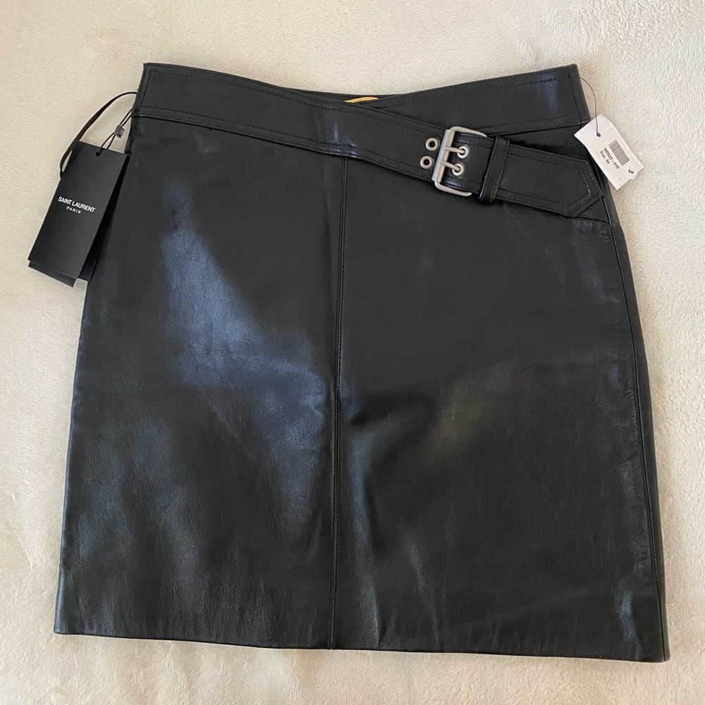 Authentic Saint Laurent black leather mini skirt XS nwt